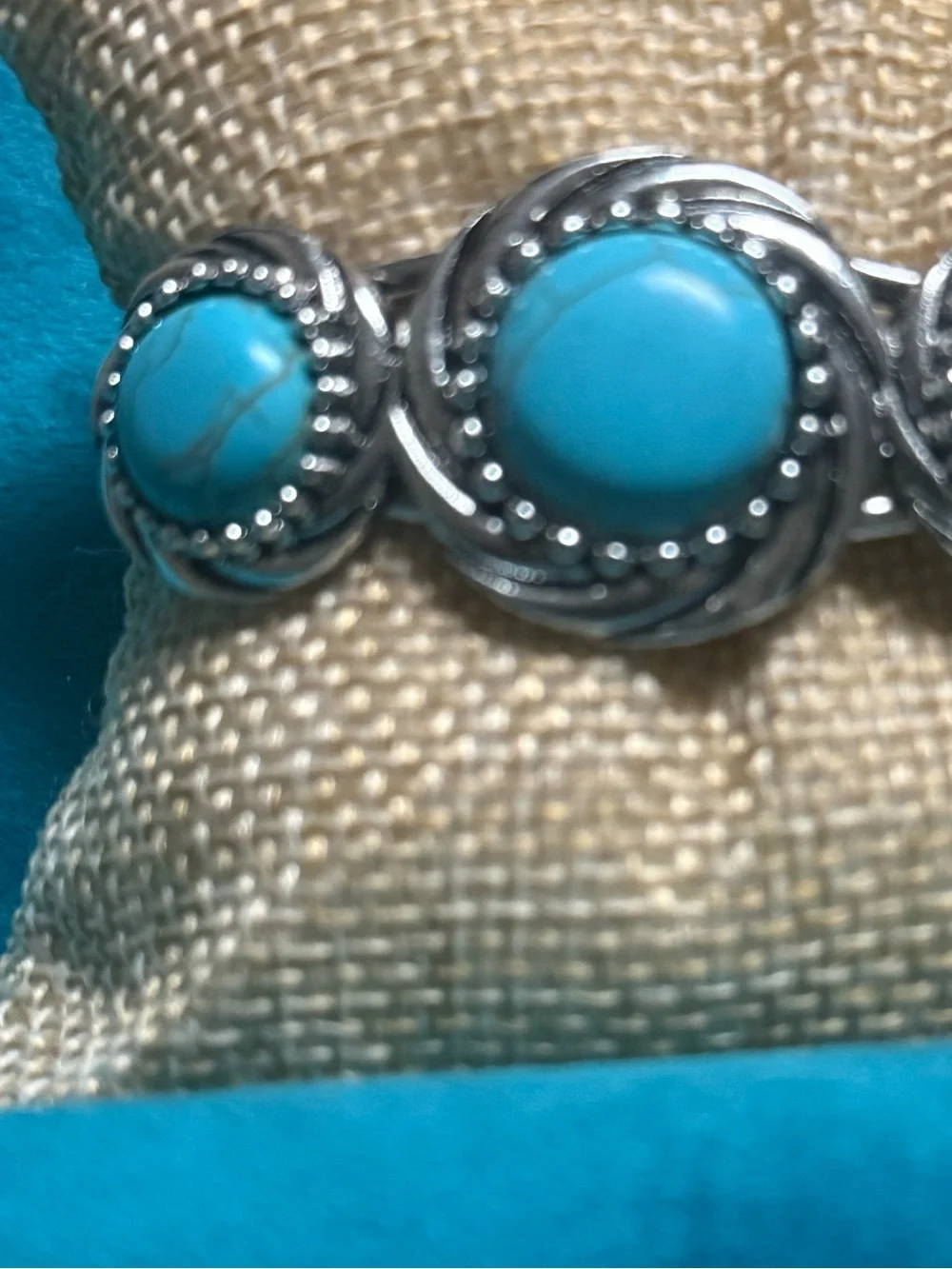 Turquoise Stone Silver-Tone Hinge Cuff  Bracelet